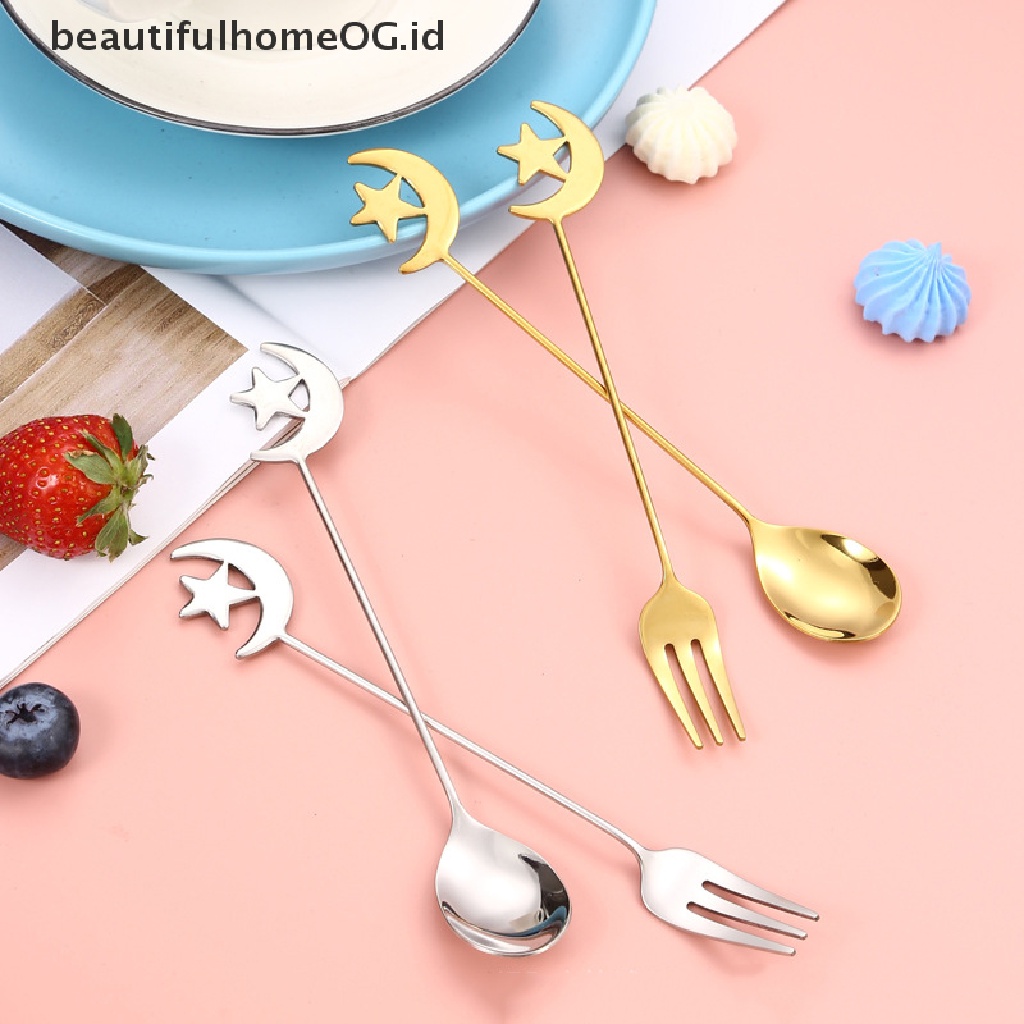 // Beautifulhomeog.id// Eid Mubarak Star Moon Stainless Steel Spoon Fork Dekorasi Peralatan Makan Ramadhan **