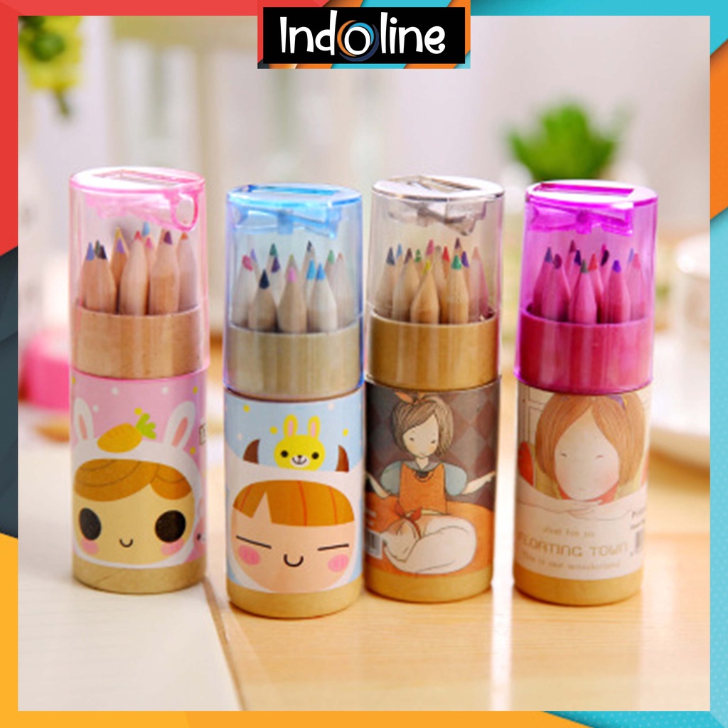 

✔️ Pensil Warna Dan Peraut Pensil Warna Set 12 Warna Import COD