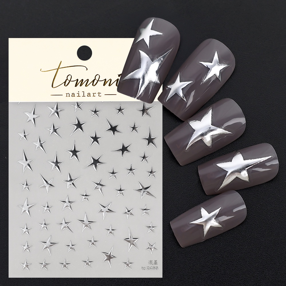 1pc 3D Tekstur Bronzing Stiker Kuku Bintang Timbul Stiker Kuku Perak Meteor Nail Art Decals Manicure Aksesoris Untuk Wanita