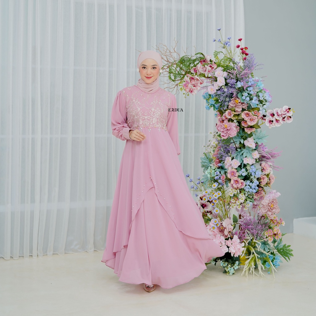 Bianca Maxi Dress by Erdua #2114 | Gamis Ceruty Brukat Tile Gaun Pesta