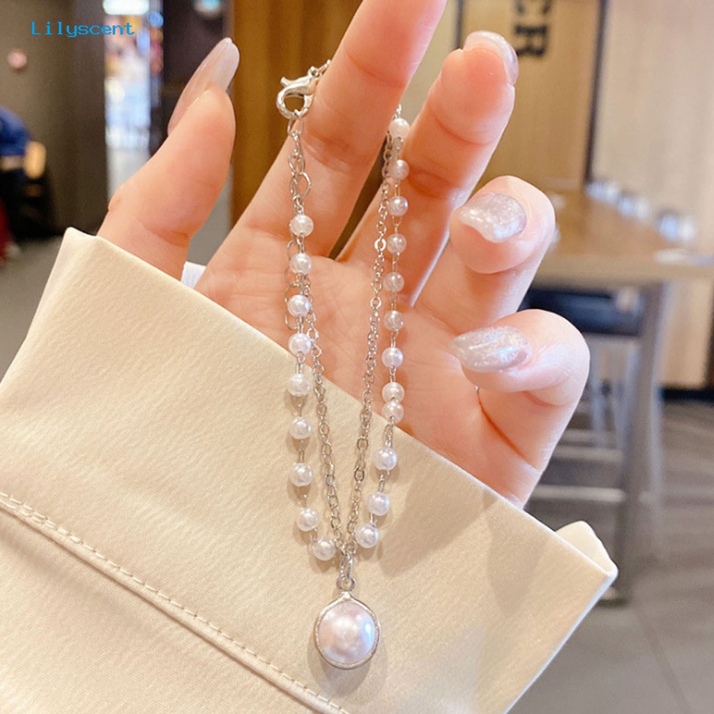 [LS] Kalung Lingkaran Double-layered All-match Elegan Nyaman Electroplating Faux Pearls Women Bracelet Untuk Pacaran