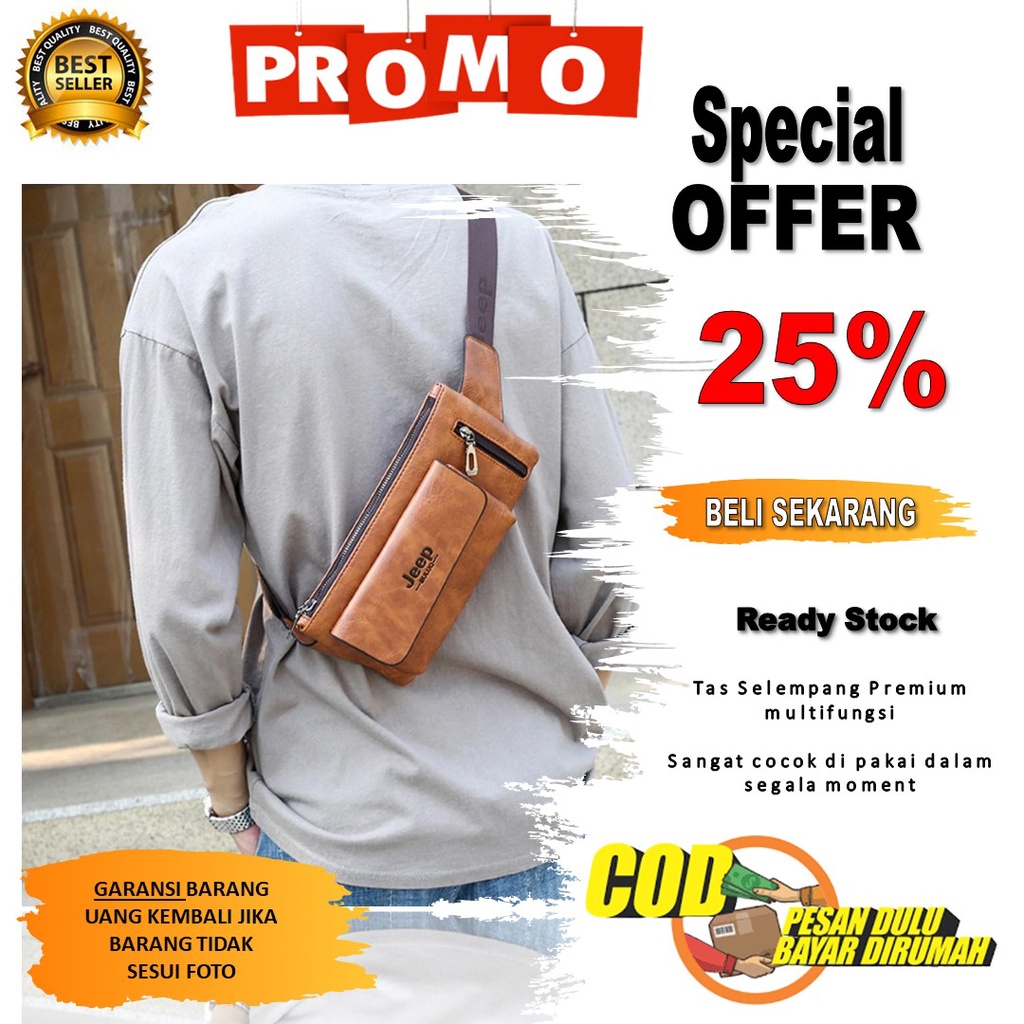 [ free dompet ]  Tas Pinggang Selempang Pria Original Jeep Buluo Import - TG08  TS