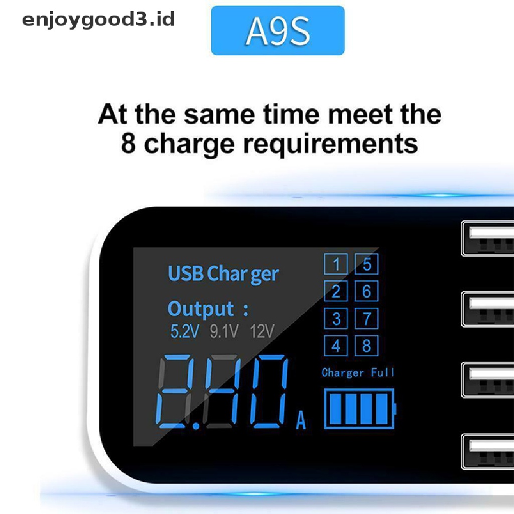 [Rready Stock] USB 8port Adaptor Charger Mobil Smart LED Display Charging Station (ID)