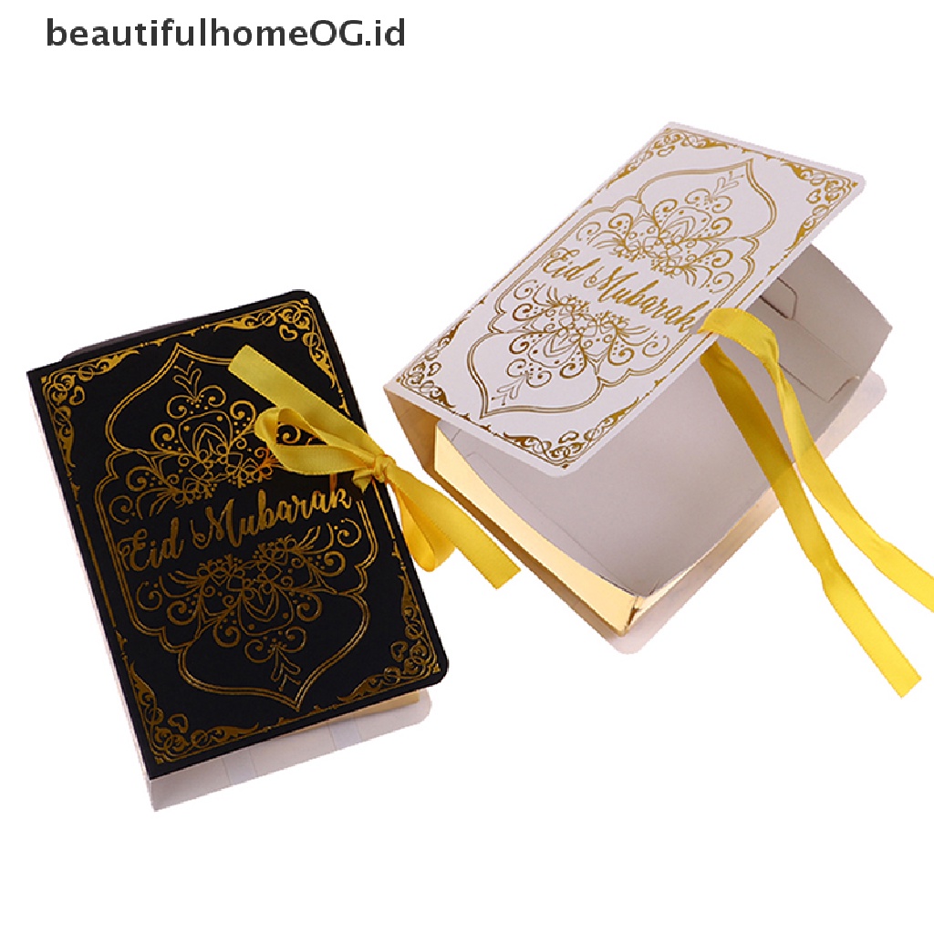 // Beautifulhomeog.id// 5Pcs Bentuk Buku Eid Mubarak Kotak Permen Coklat Ramadan Decor Packaging Box **