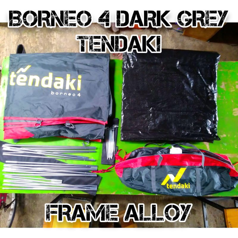 TENDA DOME BORNEO 4 DARK GREY TENDAKI SET FRAME ALLOY METODE ARA
