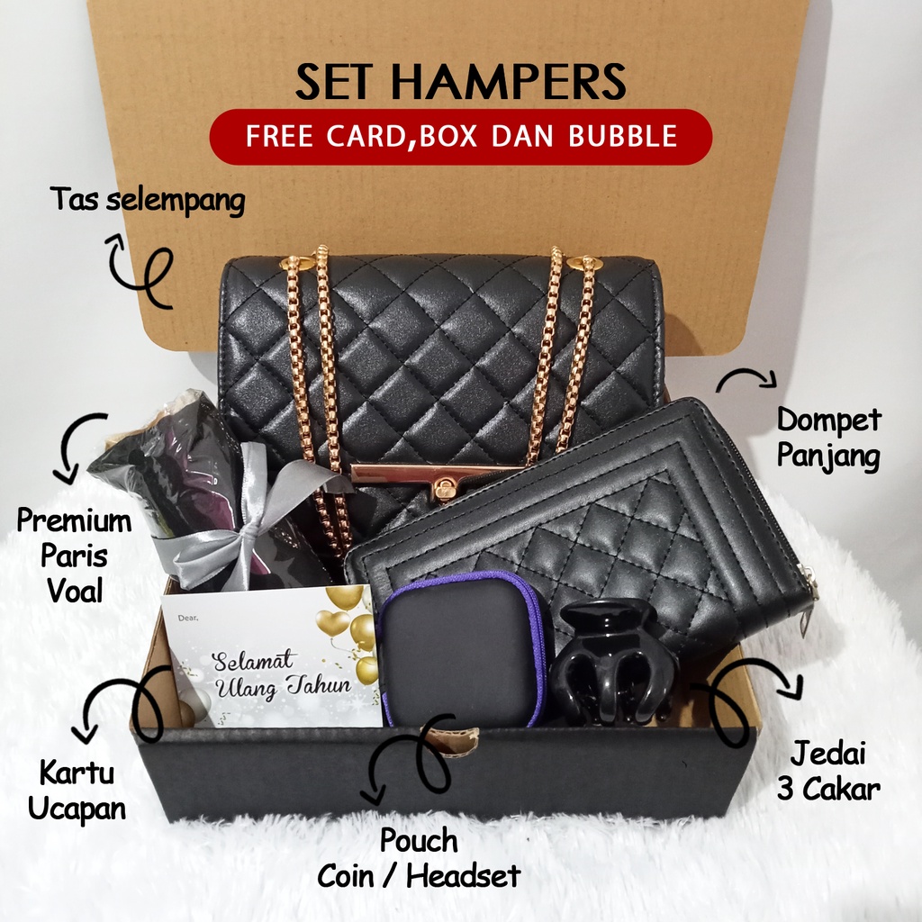 Kado ulang tahun cewek hampers tas wanita hitam cewe gift set ultah sahabat paket hadiah ulang tahun teman