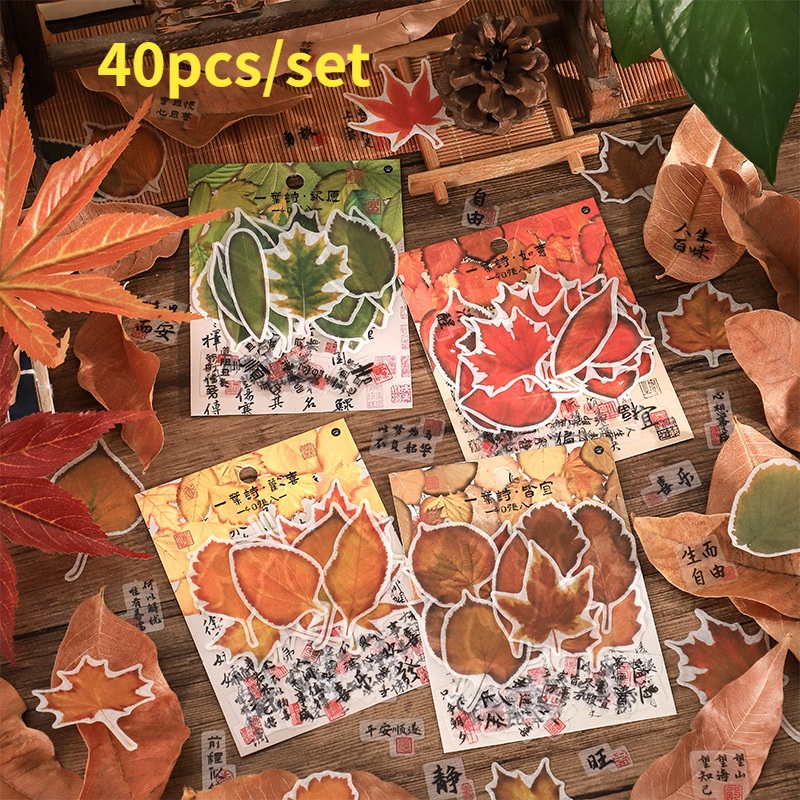 40pcs/set Stiker Seri Daun Tanaman Diy Bahan Dekorasi Akun Tangan