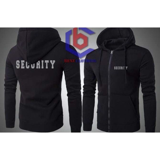 Jaket Hoodie Sweater Security Outerwear Pria Wanita Zipper Resleting Depan Polos Sablon Polyflek Kor
