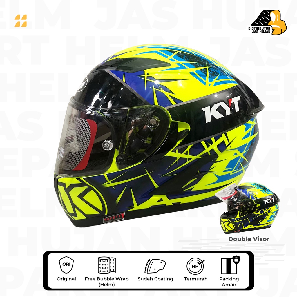 Helm KYT Falcon FR Spike Yellow Blue Glossy