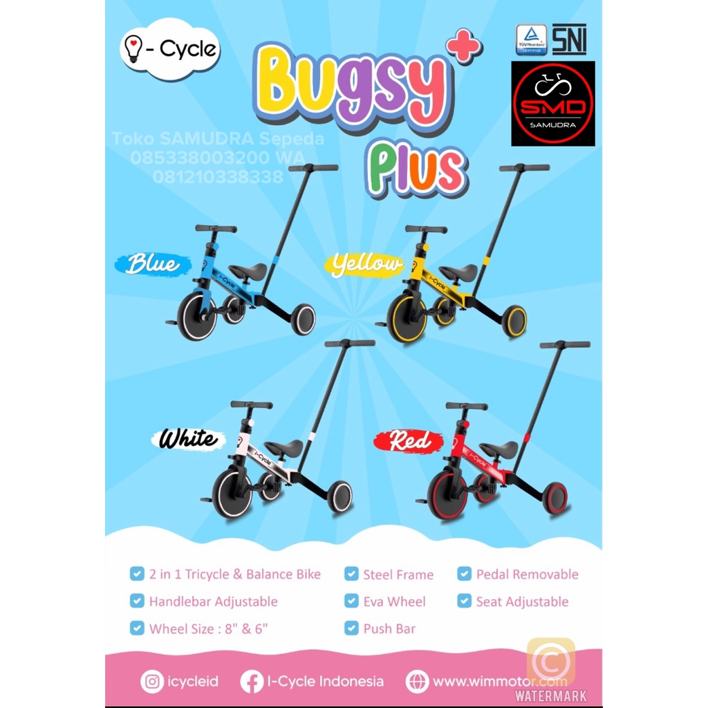 Sepeda Anak Push Balance Bike Icycle Bugsy Plus Dorongan Murah BDG