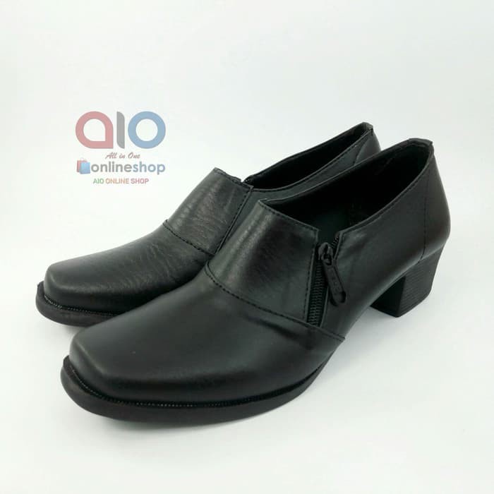 Aline Sepatu Pantofel Wanita Resleting Hak 5 Cm Formal Zipper Hitam Polwan Kowad Dishub AW14