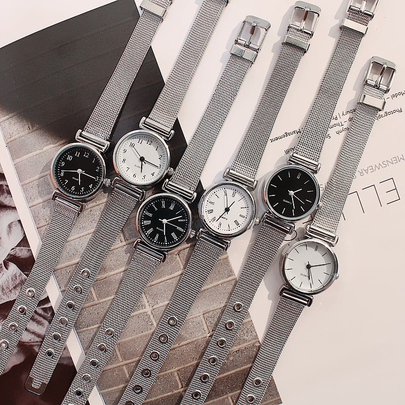FANSTORE_PKU - COD / Jam Tangan / Stainless Steel / Hitam / Putih / Gaya Korea / Untuk Wanita / Anal
