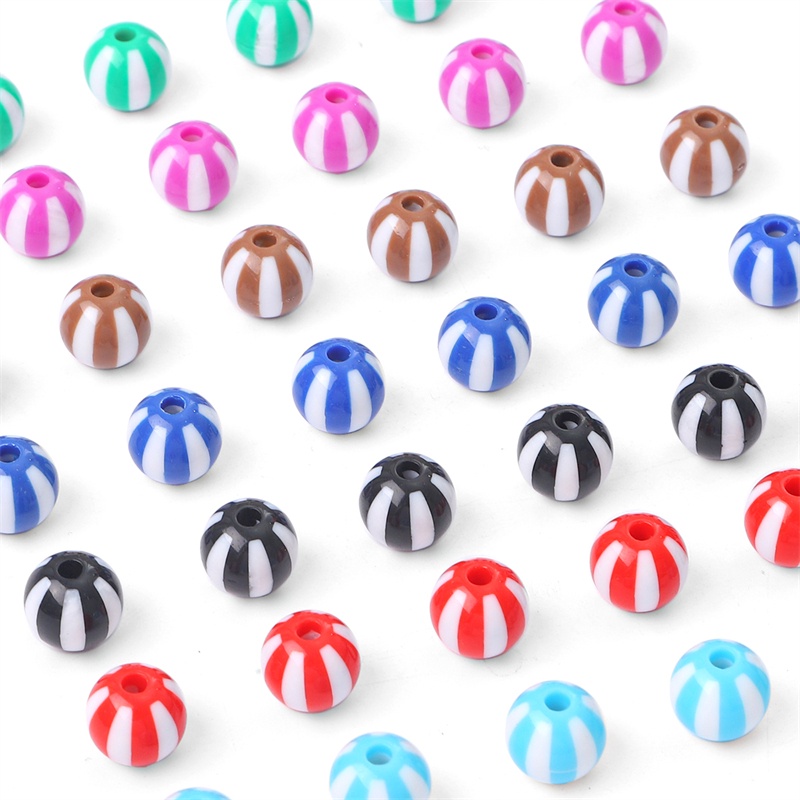 10pcs Akrilik Warna-Warni Bergaris Bulat Beads Clara Jelly Warna Longgar Berjarak Beads Perhiasan DIY Gelang Kalung 12mm