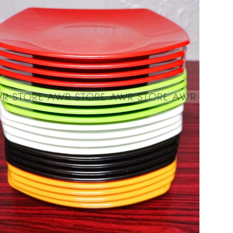 ❁ PROMO 1 LUSIN PIRING KOTAK DATAR SEMI MELAMIN 15CM ☚