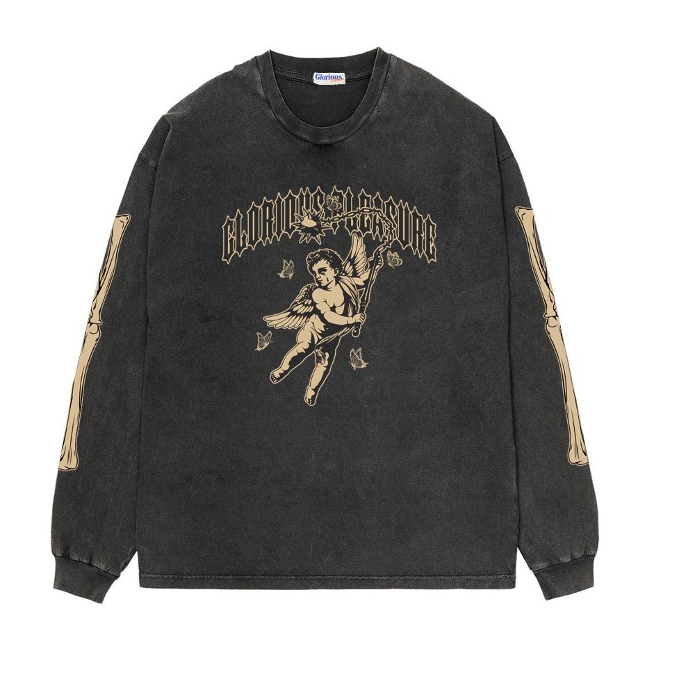 Harga Termurah Spikes Black Washed LS T-Shirt - Glorious Pleasure (Kaos Washing Lengan Panjang Wash)