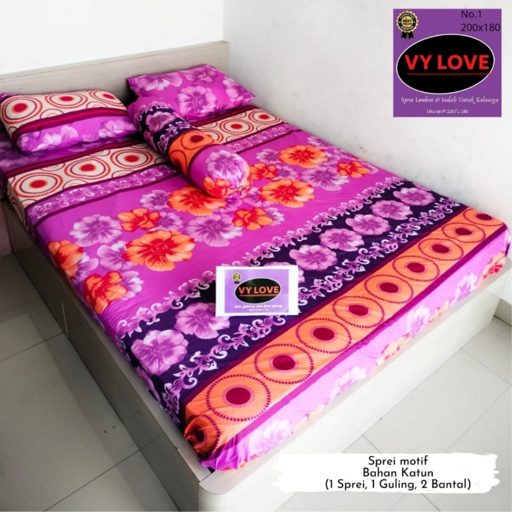 Sprei Kasur Motif Bunga Karakter Sprai uk 180x200 160x200 Katun Lembut Sarung Bantal 3pc Spray Kerop