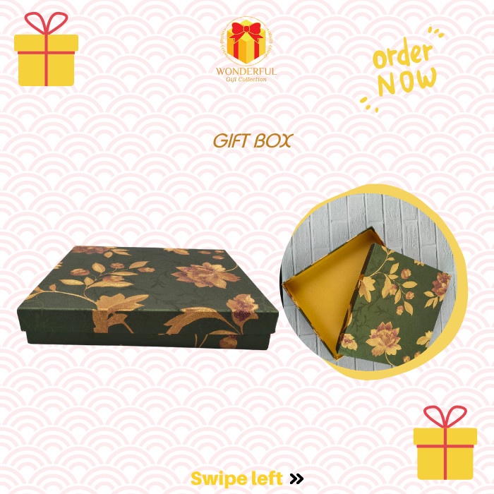 

HARDBOX HAMPERS LEBARAN HIJAU GOLD MOTIF BUNGA 22X19X4 L055B - BOX L055B