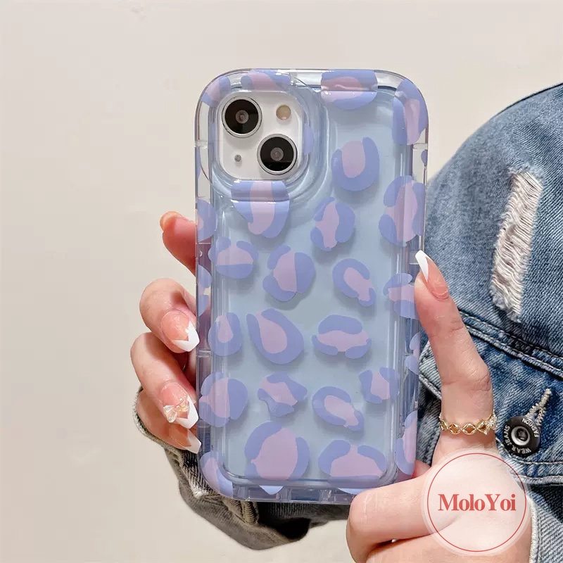 IPHONE Casing Ponsel Kompatibel Untuk Iphone11 14 13 12 Pro MAX X XS MAX XR 6 6S 78 Plus SE 2020 Ins Ungu Leopard Print Kamera Perlindungan Shockproof Airbag Lembut TPU Case Cover