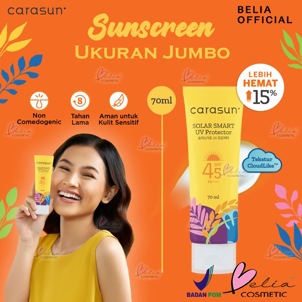 ❤ BELIA ❤ CARASUN Solar Smart UV Protector Sunscreen SPF 45 PA++++ 70mL | BPOM