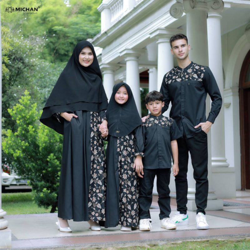 Sarimbit Lebaran Sarimbit Michan Hilya Raya Hitam sarimbit keluarga size jumbo baju Muslim Seragam K