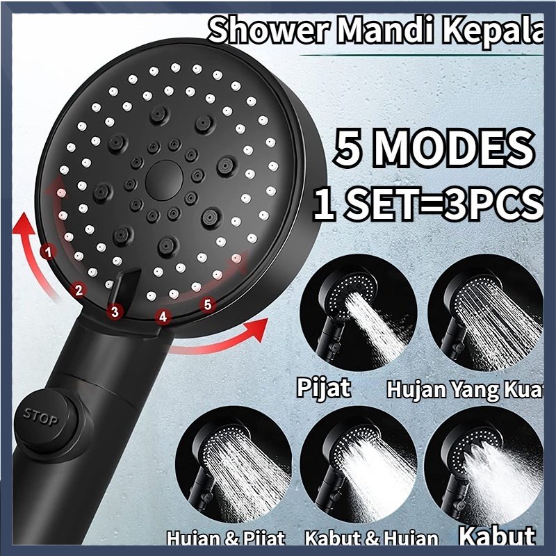 【READY STOCK】 Kepala Shower Mandi 5 Modes Tekanan Tinggi Handheld Shower Mandi Adjustable Mandi Sprayer Pancuran Dengan