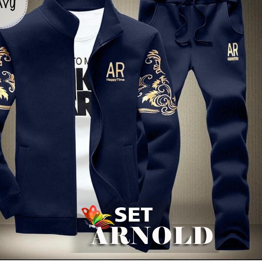 ☞ SET ARNOLD TRAINING | SETELAN PAKAIAN OLAHRAGA PRIA BABYTERRY TEBAL, SABLON FOIL EMAS, ADA SELETIN