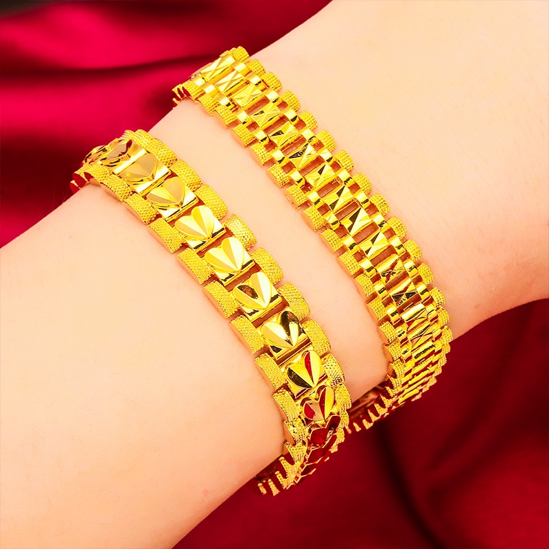 Goldkingdom Perhiasan Fashion Emas Asli Kadar 375Bangkok Aksesoris Ready Stock Baru Pria Dan Wanita Bos Gelang Tank Gelang Domineer Minimalis