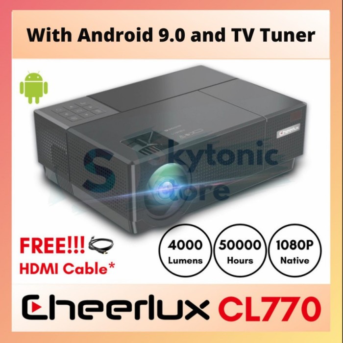 

[[JNT COD]] CHEERLUX CL770 Android TV TUNER Projector 1080P Full HD - 4000 Lumens - CL770 Android