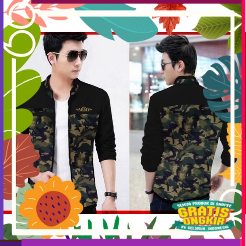 BPS Jaket Pria ARMY Outerwear Men Jacket Bomber Jaket Cowok Korea Babyterry Kado Unik / fusia kuning