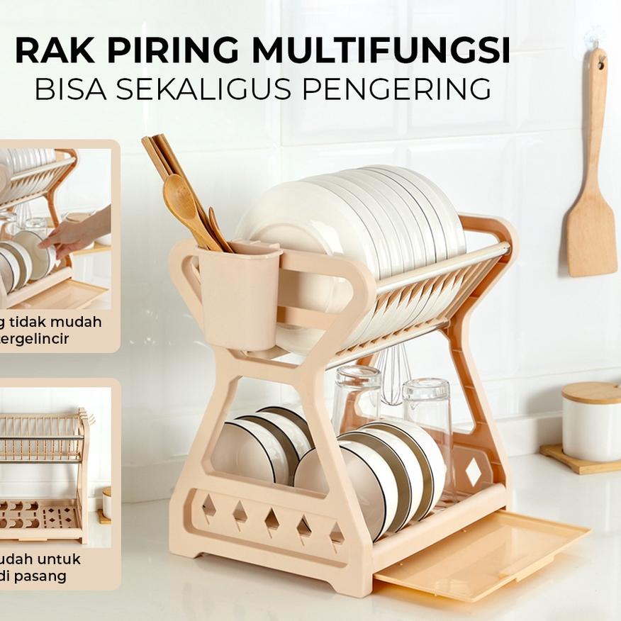 ✈ Masterhome Rak Piring Plastik 2 Susun Serbaguna Tempat Sendok Gantung ➸