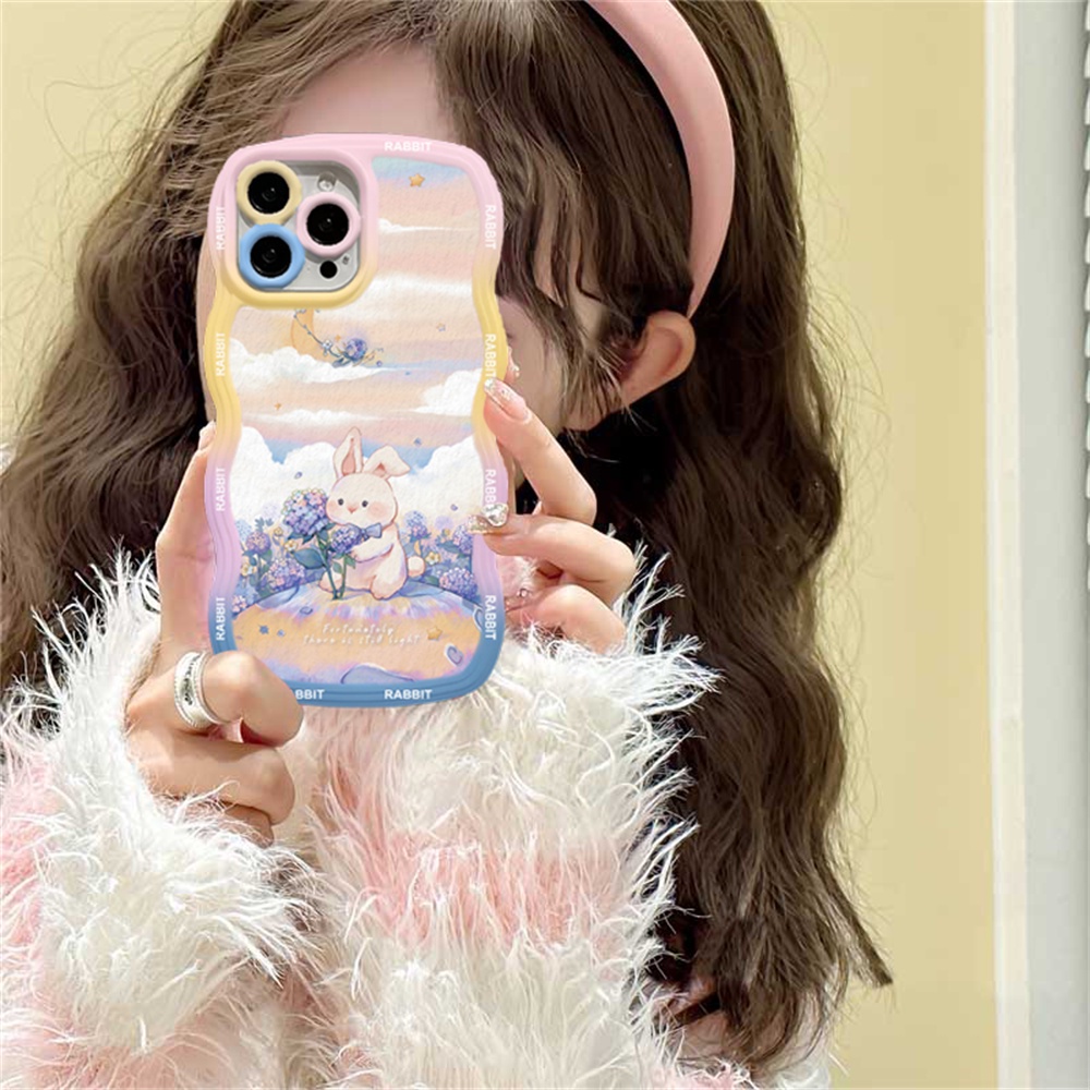 Case Lukisan Cat Minyak OPPO A17 A57 2022 A16 A15 A16K A54 A12 A5S A7 A94 A93 A3S A11k A53 A31 A52 A92 A37 F9 A1K A76 A36 A9 Motif Bunga Kelinci Paus Ilustrasi Wave Edge TPU Phone Cover