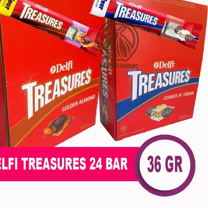 

♗ Delfi Treasure Box Isi 24 Bar Pak X 36gr Coklat Golden Almond Cookies and Cream - Cokelat Delfi Treasures 96pcs X 9 gr Kiloan ☻