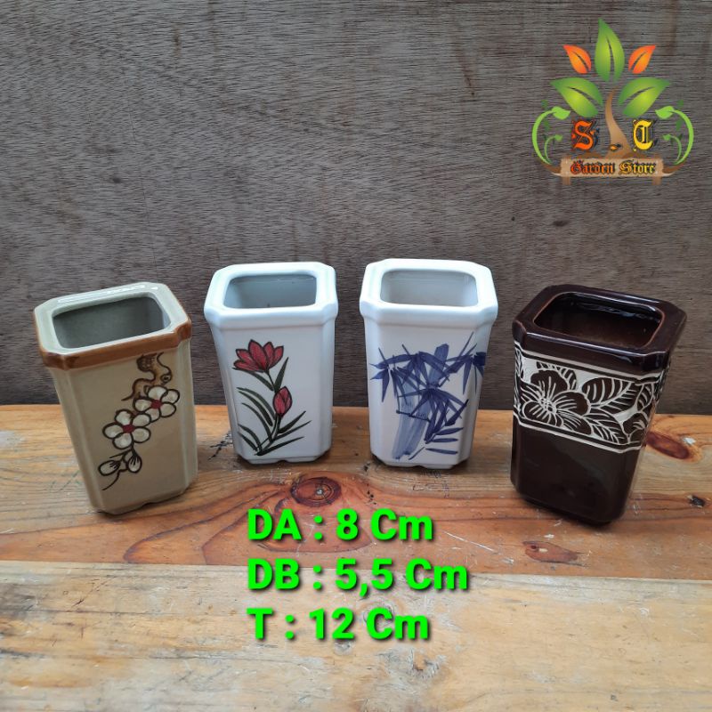 POT KERAMIK KOTAK TINGGI 8 CM | POT BUNGA TANAMAN KAKTUS SEKULEN BONSAI