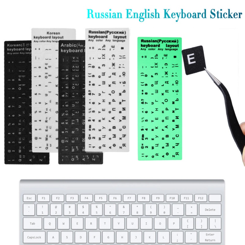 Restore Stiker Label Huruf Keyboard Inggris Anti-Aus Dan Tahan Debu Stiker Keyboard Laptop Rusia Stiker Keyboard Bercahaya Kualitas Tinggi PVC Universal