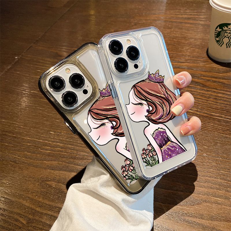 IPHONE Princess Casing Ponsel Transparan Kompatibel Untuk Iphone14 13 11 12 Pro XS Max Casing XR X8 7 6S Plus Silikon Lembut TPU Shockproof Cover