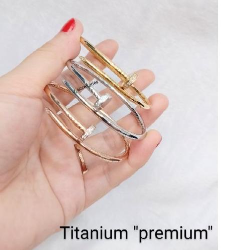♗ (lingkar kecil&besar) gelang paku lentur polos&permata titanium "premium" asli dm 5,5cm&dm 5cm ▲