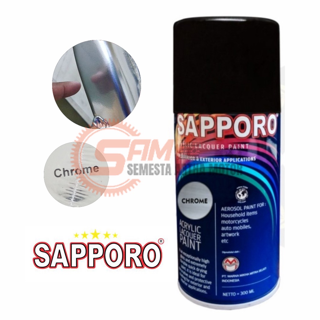 Cat Semprot Sapporo Chrome Colour Spray Warna Kilap Pilox Pernis