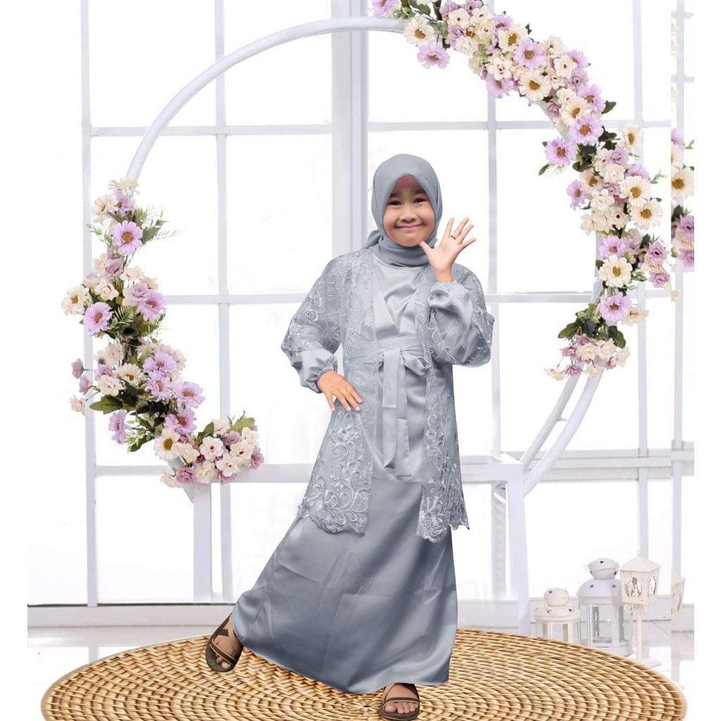 Lucianna Kid/Gamis Pesta Anak-Anak/ Dress Set Cardi Outer Anak Tanggung/Fashion Muslim/Model Kekinian