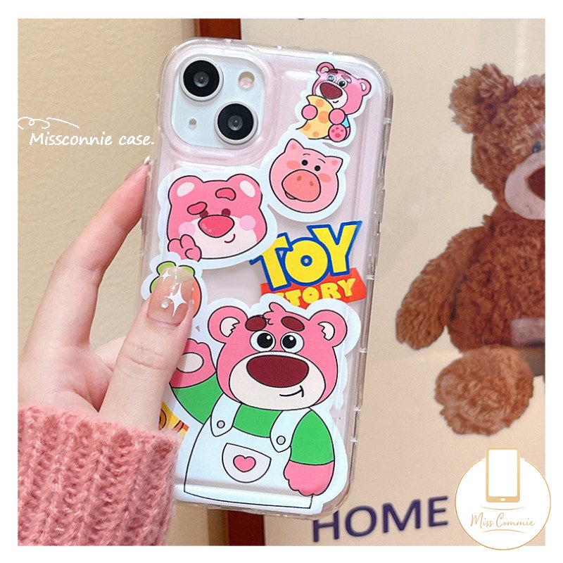 Cute Strawberry Bear Manyo Case Kompatibel Untuk iPhone 7Plus XR 11 13 12 14 Pro Max X XS Max 6 7 6s 8 Plus SE 2020 Kartun Toy Story Buzz Lightyear Shockproof Airbag Soft Tpu Cover