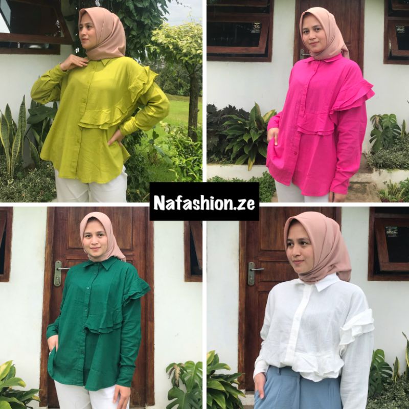 Louisha Linen Crinkle / Kemeja Oversize Linen Crinkle premium / Kemeja kerja simple