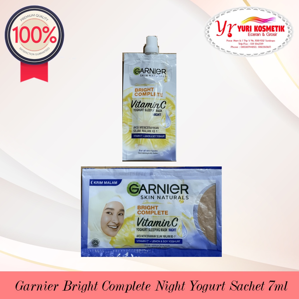 ☘️Yuri Kosmetik☘️ Garnier Bright Complete Night Cream Sachet 7ml / Krim Muka