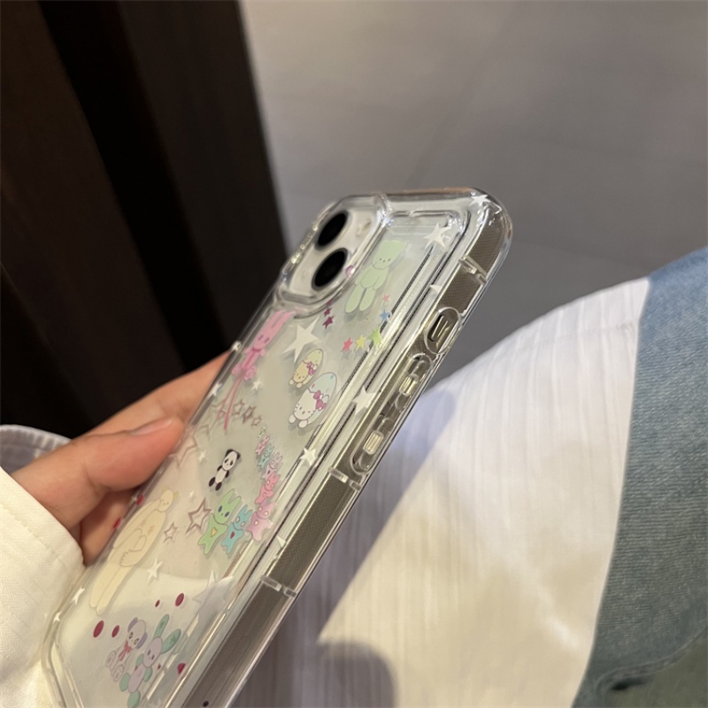 IPHONE Ins Korea Kartun Bintang Lucu Beruang Kitty Case Kompatibel Untuk Iphone11 14 13 12 Pro MAX 7plus XR 7 8 6 6S Plus X XS MAX 8plus SE 2020 Airbag Shockproof TPU Lembut Bening Ponsel Cover