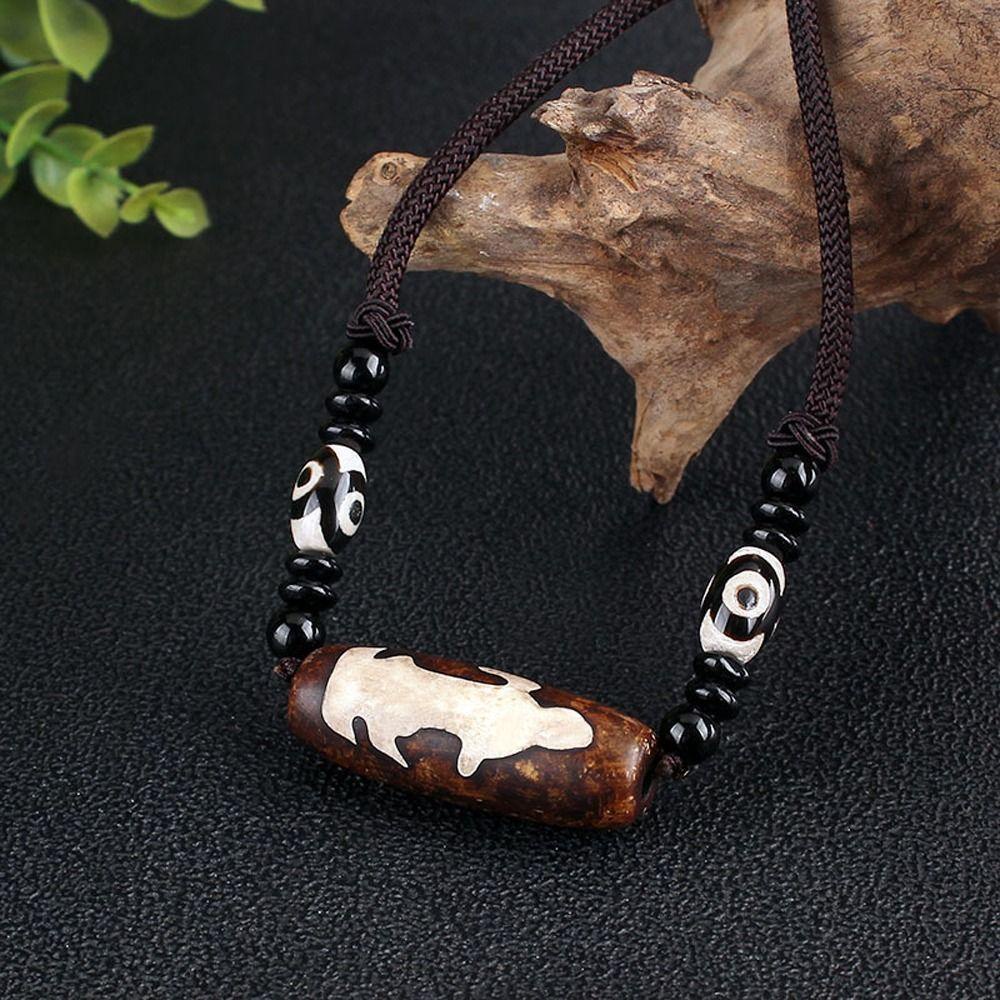 Needway  Pria Kalung Pesona Unisex Retro Hadiah Ulang Tahun Sembilan Mata Manik Niche Desain Batu Akik Sweater Rantai Gadis Kalung