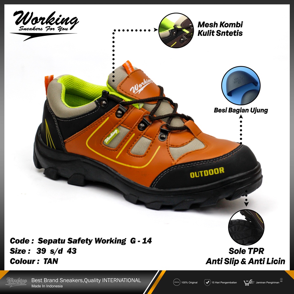 Sepatu Safety Ujung Besi Working G-14 Size 38-43