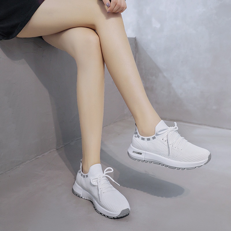 GROSIRTAS &quot;FREE BOX&quot; LV0124 Sepatu Sneakers Wanita Flyknit Import Motif Kotak Kotak Anti slip