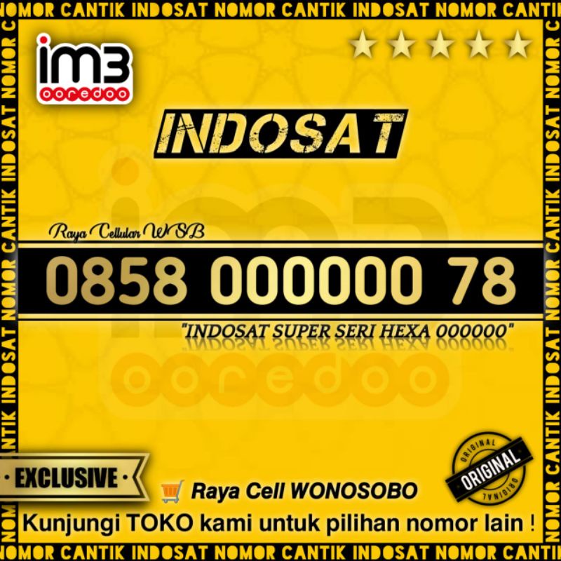 Nomor Cantik IM3 Seri HEXA 000000 78