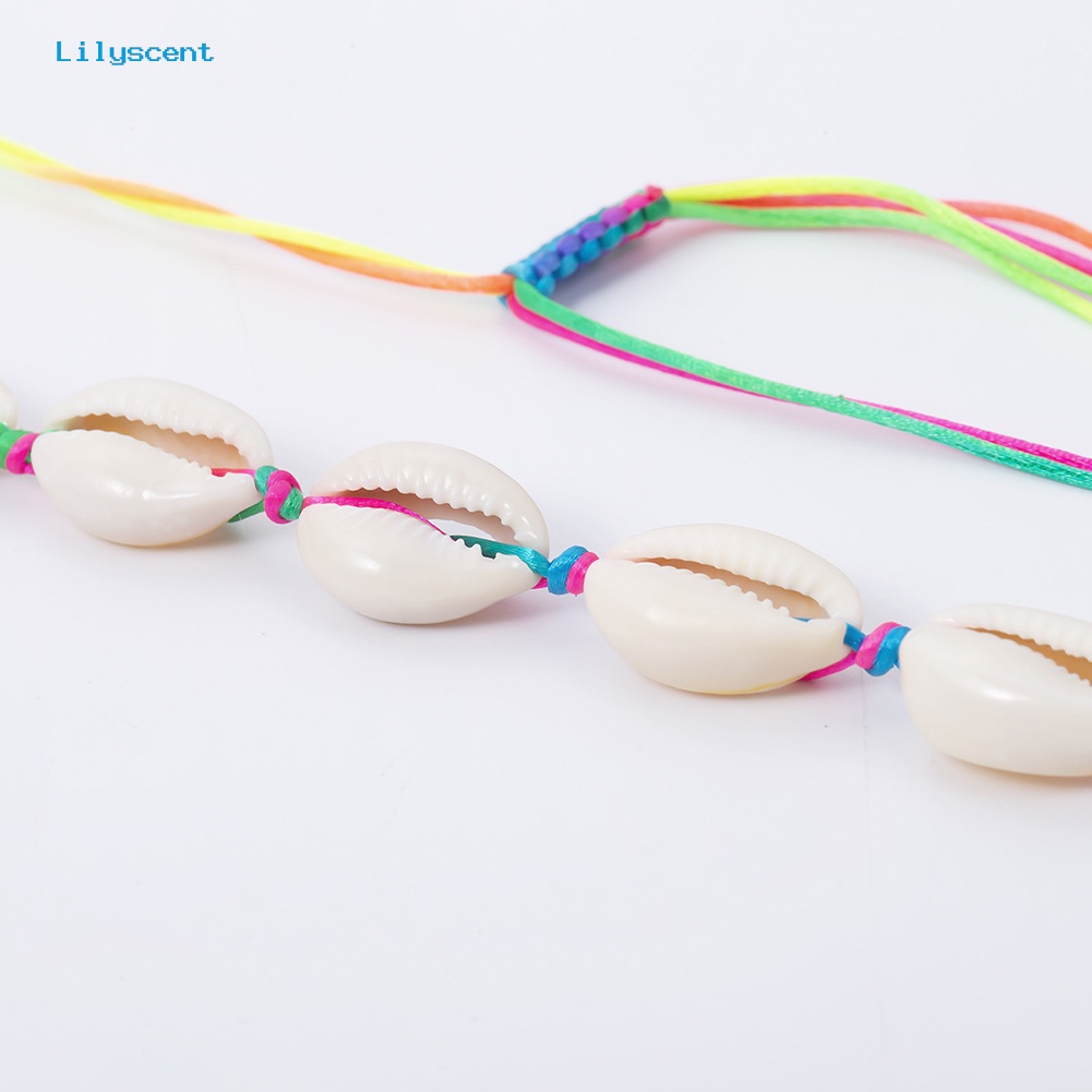[LS] Hawai Wanita Cowrie Shell Warna-Warni Dikepang Tali Choker Adjustable Necklace
