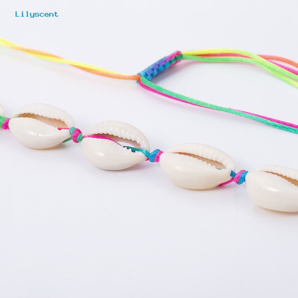 [LS] Hawai Wanita Cowrie Shell Warna-Warni Dikepang Tali Choker Adjustable Necklace