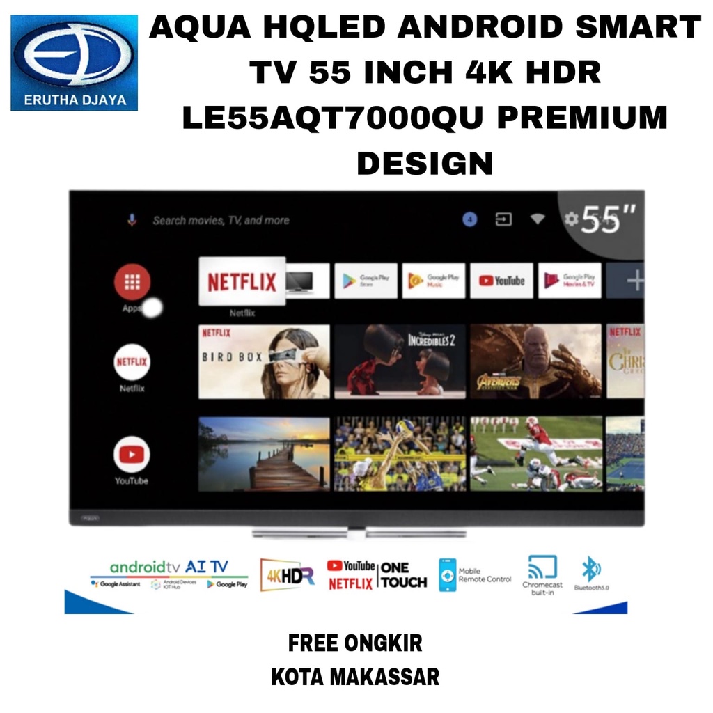 AQUA HQLED 55 Inch Android Smart 4K HDR TV LE55AQT7000QU PremiumDesign