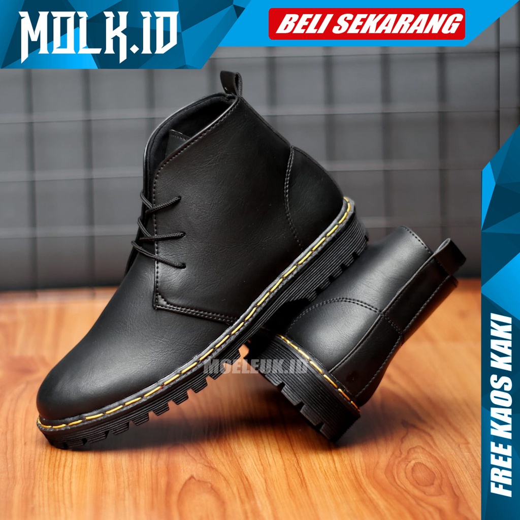 MOLK Sepatu Docmart Pria Kulit Formal Casual Hitam Kerja Kantor Kuliah